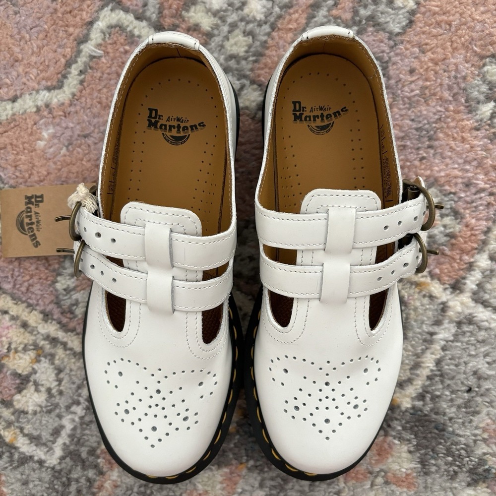 Dr Doc Martens 8065 Mary Jane White Virginia T-Strap Buckle Shoes Women 6 Chunky - Picture 4 of 10